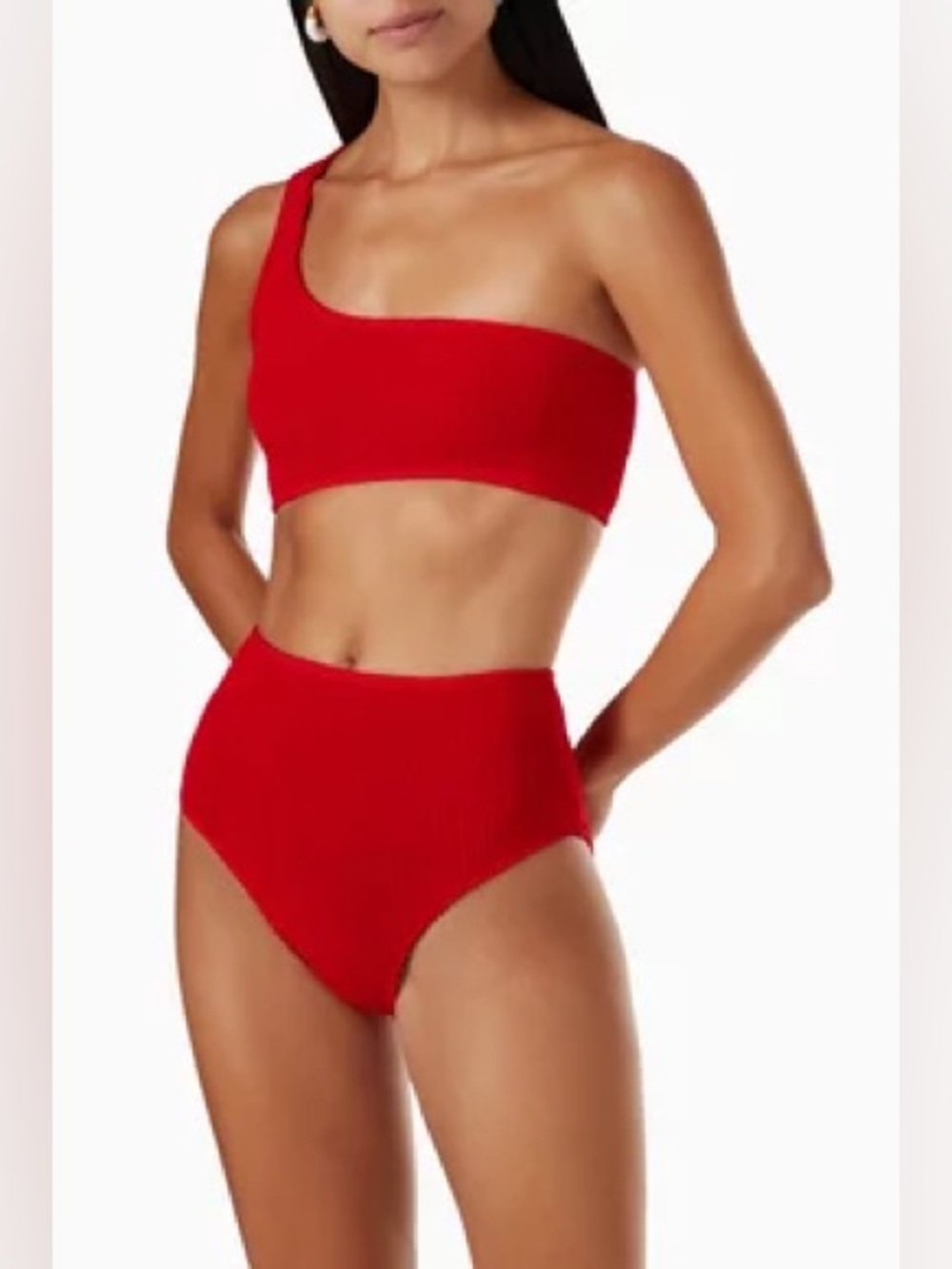 Bond Eye Red One-Shoulder High-Waist Bikini Set